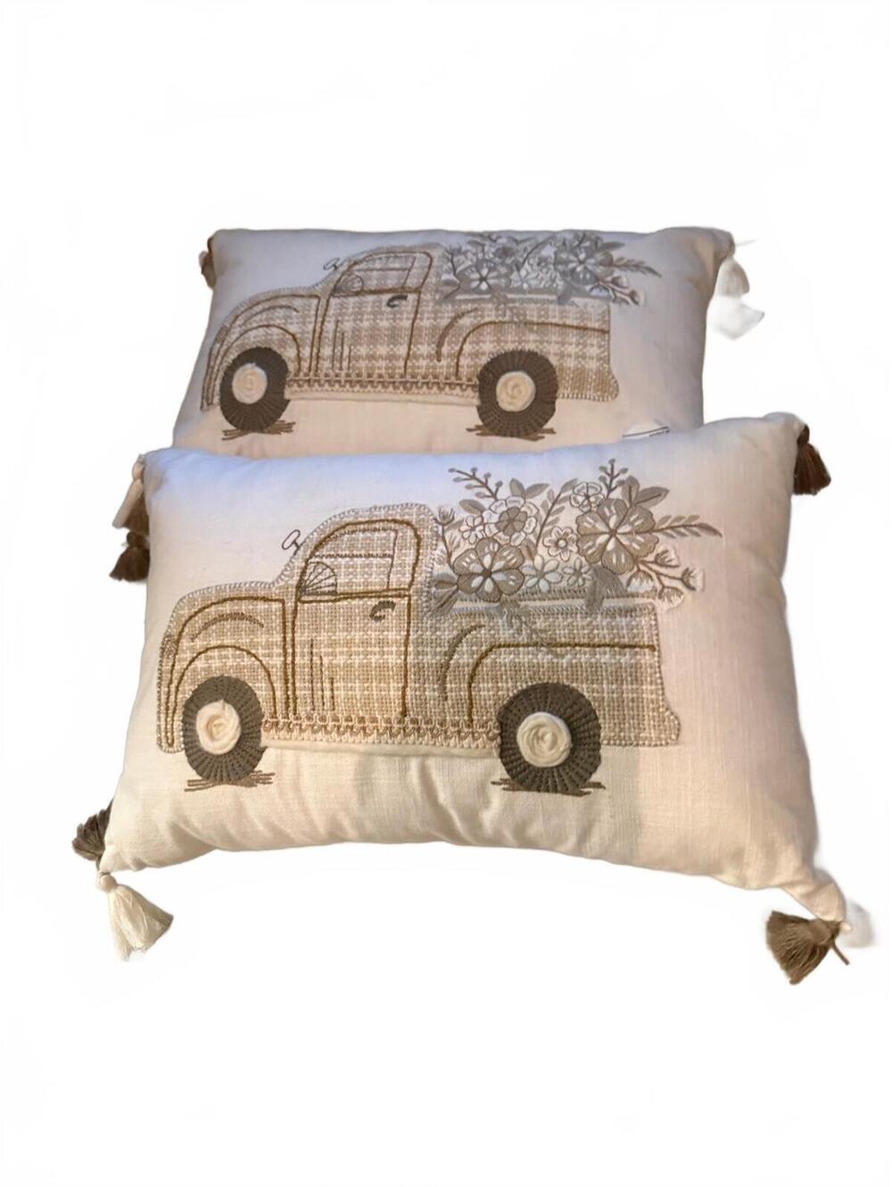 Kirkland's Decorative Fall Throw Pillows with Embroidered Vintage Truck Floral